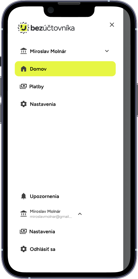 Iphone 13 - náhľad na navigáciu aplikácie Bezúčtovníka