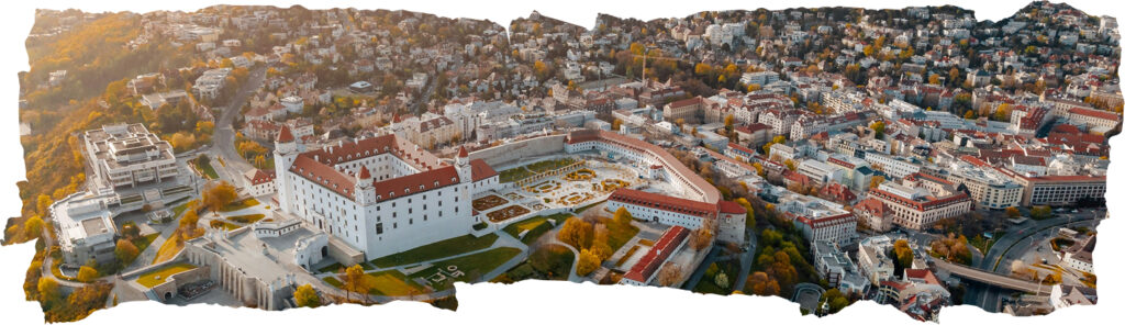 Letecký pohľad na Bratislavský hrad a mesto – slovenská alebo česká s.r.o.