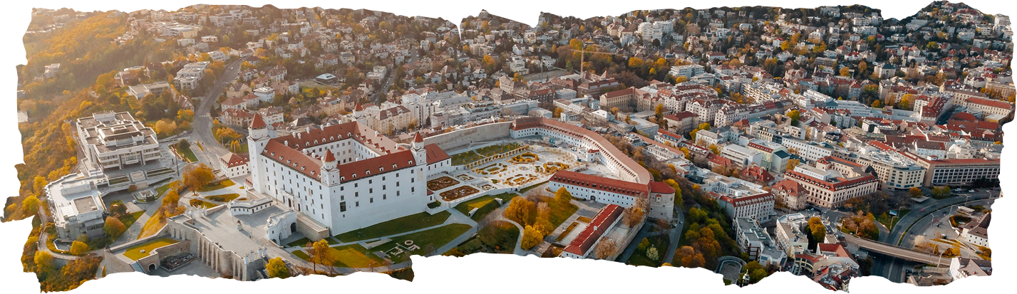 Letecký pohľad na Bratislavský hrad a mesto – slovenská alebo česká s.r.o.