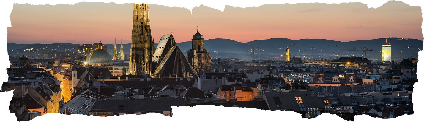 Strechy Viedne s Dómom sv. Štefana pri západe slnka – živnosť v Rakúsku